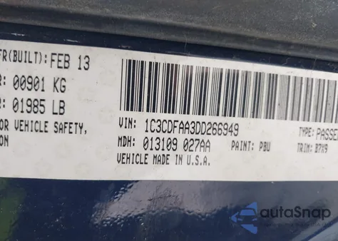 2013 Dodge Dart Se from USA, damaged, VIN 1C3CDFAA3DD266949